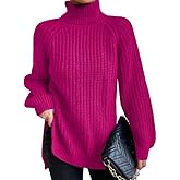 Women's Turtleneck Sweater Ribbed Long Sleeve Slit Hem Pullover Knit Tops Fall Winter Outfit 2025