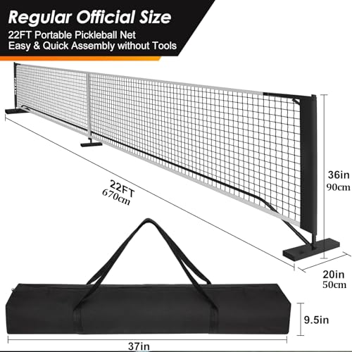 6.7M Regulation Size Pickleball Net, Portable Pickleball Net for Backyards, Driveway, Outdoor Indoor, Black