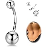 LOAYHOAY 14G G23 Pure Titanium Belly Button Rings for Women Internally Threaded Curved Belly Rings Barbell Navel Rings Hypoallergenic Belly Piercing Jewelry 6-16mm Silver 10mm