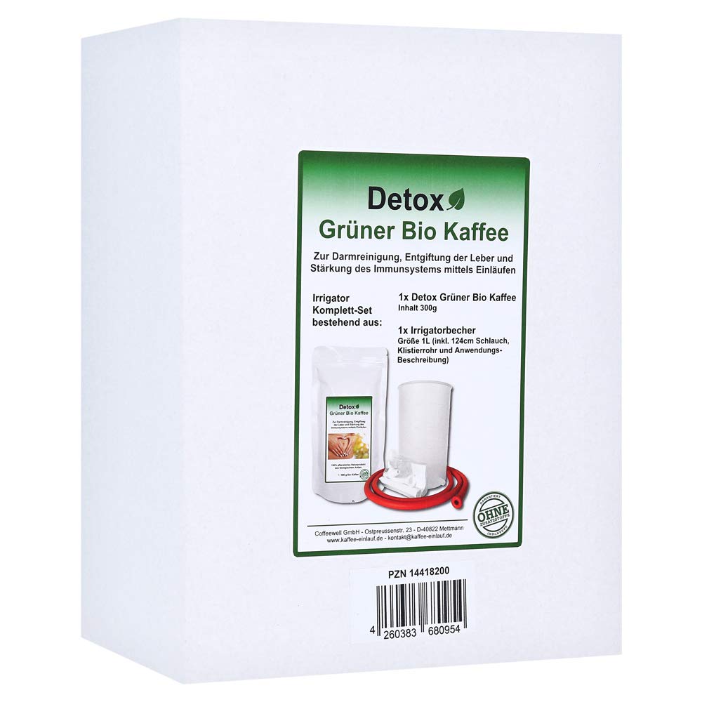 Detox Organic Green Coffee 300g, Set for Home Usage incl. irrigator (for Coffee Enema)