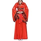 QYUU Women's Chinese Hanfu Dress Ancient Traditional Costume Outfit Stage Performance Wear (1# Red Top+Red Skirt, L)