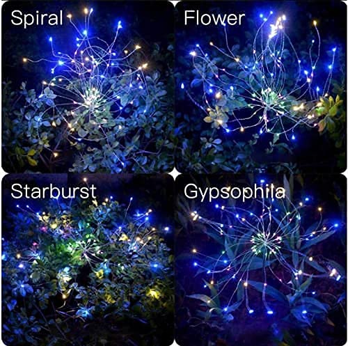 ONM Outdoor Solar Light-3 Pack Solar Garden Lights with 2 Solar Powered American Flag Lights and 1 Solar Firework Light Waterproof-Multi Color-Bigger Solar Panel for Pathway Party Patriotic Decoration