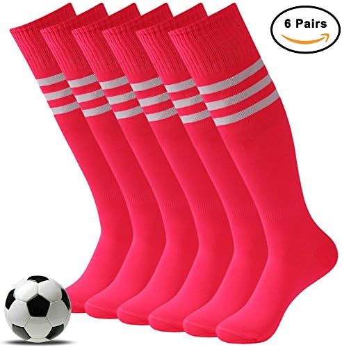 Soccer Game Socks, Diwollsam Unisex High Performance Over Knee Winter Sport Breathable Football Baseball Rugby Tube Socks 6 Pairs Pink