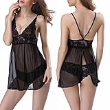 OnlyFuns Women V-neck Lace Babydoll Mesh Chemise Sleepwear Sexy Open Back Lingerie