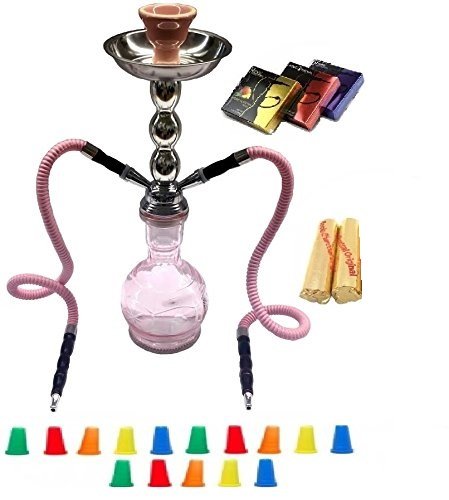 Zebra Smoke Starter Series Pack: 18" 2 Hose Hookah Combo Kit Set w/ Instant Charcoal (Like Three Kings Charcoal), Hydro Herbal Molasses(like Blue Mist), and Hookah Mouth Tips Smokes More Then Hookah Pen (Pink)