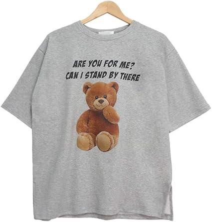 Amazon レディーズ ベア レタリング 半袖tシャツ コットン 韓国 ファッショ可愛い ン プリント トップス グレー Tシャツ カットソー 通販