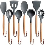 Syntus 8-Piece Kitchen Utensils Silicone Cooking Utensil Set With Beech Wood Handle For Nonstick Cookware