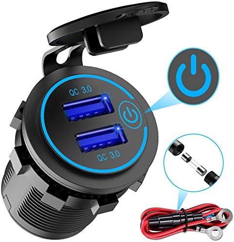 Quick Charge 3.0 Dual USB Charger Socket, Waterproof 12V/24V USB Outlet QC 3.0 Dual Charger Socket with Touch Switch DIY Kit for Car, Golf Cart, Boat, RV, Motorcycle, Truck and More Quick Charge 3.0 Dual USB Charger Socket, Waterproof 12V/24V USB Outlet QC 3.0 Dual Charger Socket with Touch Switch DIY Kit for Car, Golf Cart, Boat, RV, Motorcycle, Truck and More