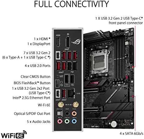 ROG Strix B650E-E Gaming WiFi AM5 (LGA1718) Ryzen 7000 - Placa Base para Juegos (16+2 etapas de Potencia, DDR5,4X Ranuras M.2, PCIe® 5.0, WiFi 6E, LAN 2.5G, Puerto de E/S Trasero USB 3.2 Gen 2x2