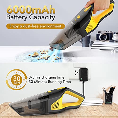 Handheld Vacuum, Cordless Handheld Vacuum, Rechargeable, 8000PA Strong Suction for Home and Car Cleaning, Yellow