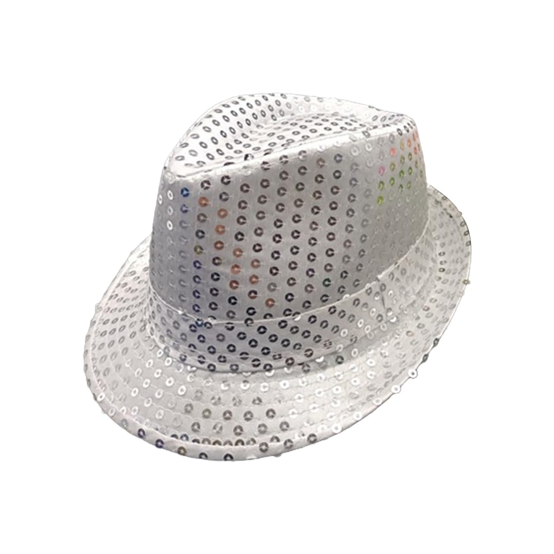 LAWALEISHE Sequin Hat,Sequin Fedora Hat for Party,Glitter Jazz Caps for Adult,Shiny Hip-Hop Disco Hats Fancy Dress, for Dance Shows,Parties,Mardi Gras and Fancy Dress Events (Silver)
