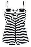 Cocoship Black & White Vintage Sailor Striped Swim Top Retro Bow Ruched Modest Bathing Suit Tankinis 10(FBA)