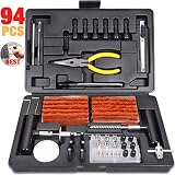 TECCPO Tire Repair Kit, 94Pcs Heavy Duty Tire Plug Kit for Car, Truck, RV, Jeep, ATV, Tractor, Trailer, Motorcycle-Universal Tire Repair Tools to Fix Punctures and Plug Flats -100% Quality Promise