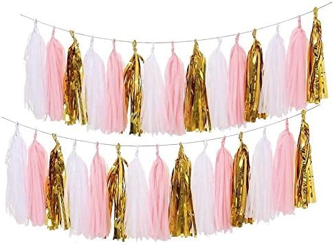 Party Decorations Kit, HotPar Most Convenient Paper Garland for Wedding, Baby Shower, Event &amp; Party Supplie (Pink-white-Gold of 30)