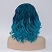 TopWigy Blue Wig, Short Colored Wigs Aqua Blue Bob Curly Wavy Wig for Women Halloween Cosplay Beach Wave Teal Wig Synthetic Heat Resistant Costume Party Hair Blue Drag Queen Wigs 16 Inches
