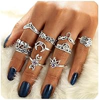 Gudukt Vintage Knuckle Ring Set Silver Crown Elephant Chevron Fatima Boho Stackable Rings For women