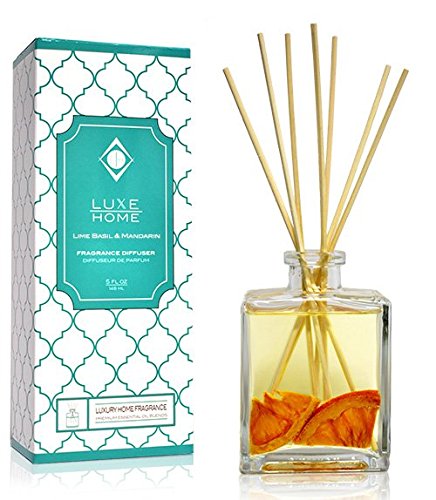 Luxe Home Lime Basil & Mandarin Fragrance Reed Diffuser with Bamboo Reed Sticks | Italian Mandarin, Juicy Lime & Herbaceous Basil | Great Bathroom Scent Gift Idea for The Home! - Thumbnail 3