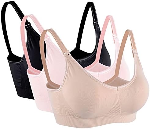 Women's Seamless Nursing Bra Padded Maternity Comfort Sleep Bralette Color Black Nude Pink Size L
