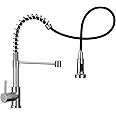 WEWE Kitchen Sink Faucet, Kitchen Faucets with Pull Down Sprayer Stainless Steel Single Handle Single Hole Brushed Nickel Commercial Industrial Spring Pull Out Laundry Farmhouse Kitchen Faucet