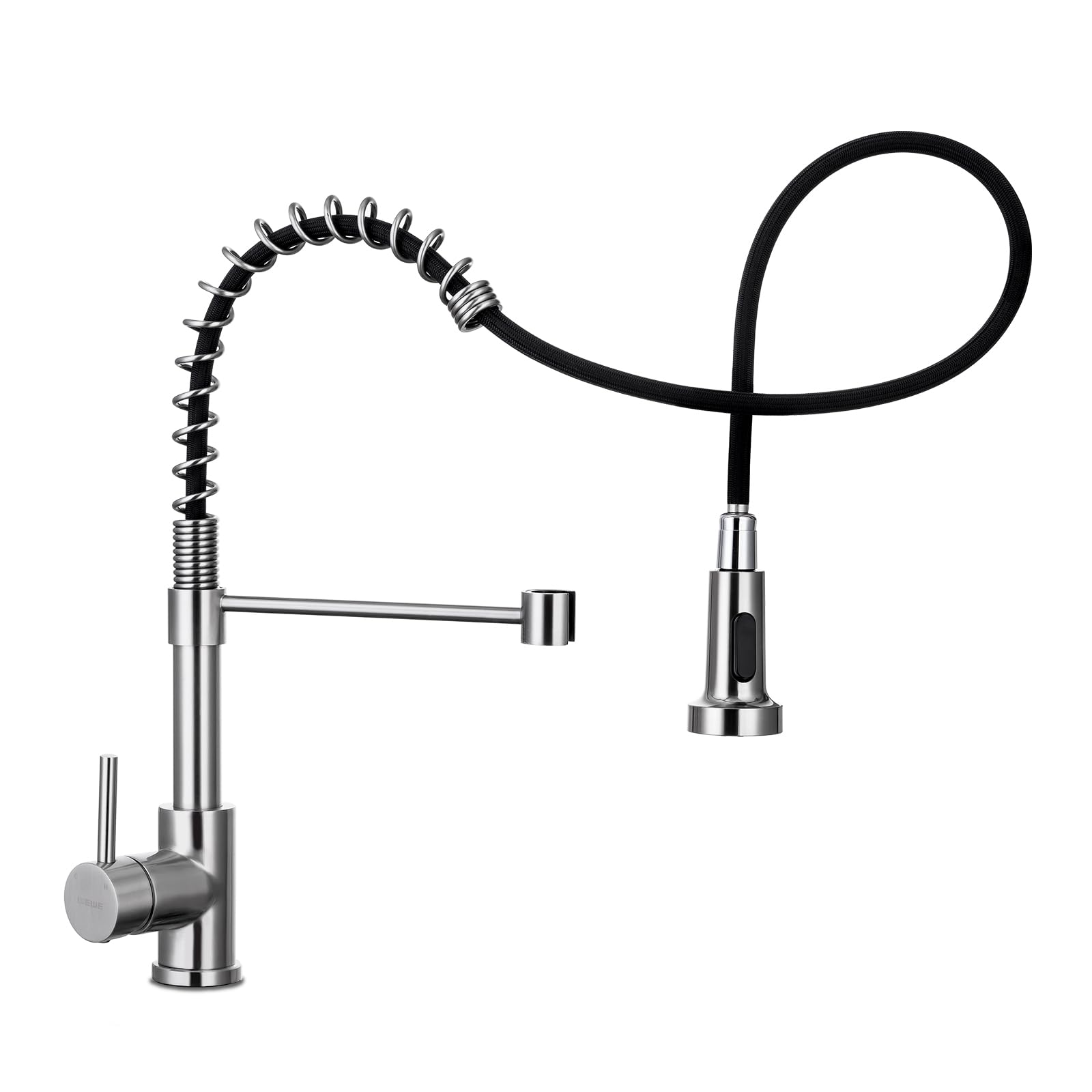 WEWE Kitchen Sink Faucet, Kitchen Faucets with Pull Down Sprayer Stainless Steel Single Handle Single Hole Brushed Nickel Commercial Industrial Spring Pull Out Laundry Farmhouse Kitchen Faucet Image