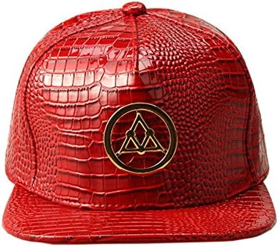 LATUD Party Hip Hop PU Leather Flat Panel Brim Snapback Street Dance Cap Hat Red
