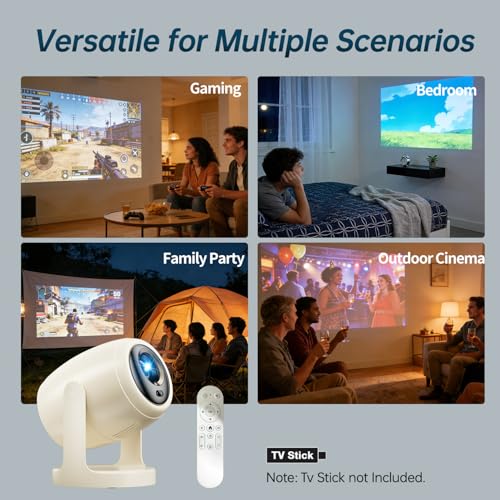 AOC Mini Projector with WiFi6 and BT 5.0,Portable Projector 4K Support & HD 720P, 230 ANSI Auto Keystone Correction,Android 12.0,360° Rotatable Projectors,8000+ Apps,40-250 Screen Video Projectors
