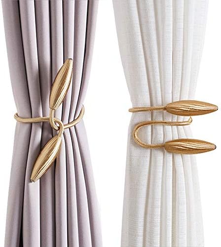 YuanhuaRongsheng Curtain Tiebacks Clips Creative Window Drape Twist Tie Backs， Window Curtain Clips，Curtain Holders Decorative Draperies Holdbacks Golden 2 Pack
