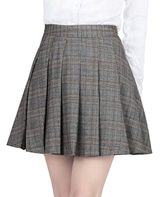 chouyatou Women's High Waist Plaid A-Line Pleated Short Skirts