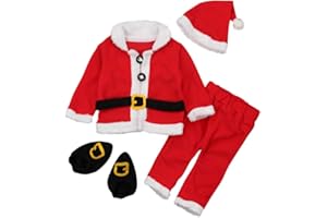 CO.MMEHJRI Toddler Kids Boys Girls Christmas Outfits 4Pcs Coat Pants Hat Socks Children's Santa Baby Christmas Cosplay Costume