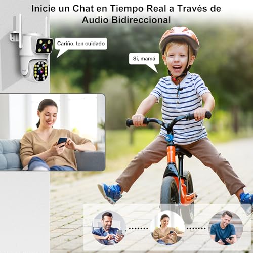 2NLF 8MP Cámara de Seguridad Exterior con Doble Lentes, Cámara Seguridad WiFi Inalámbrica con Visión de 360°, Detección de Movimiento, Visión Nocturna a Color y Audio Bidireccional, 2 Piezas