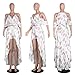 Knight Horse Women's Sexy V Neck Floral Printed Ruffles Crop Two Piece Maxi Dress Coffee M