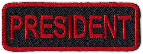 Motorcycle Biker Jacket/Vest Embroidered Patch - President - Rank, Position, Member Status - Red and Black Design