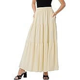 EASECOTT Maxi Skirts for Women Flowy Elastic High Waisted A Line Long Skirt with Pockets