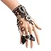 Meiysh Gothic Lolita Retro Steampunk Gear Lace Slave Bracelet Wristband Black Flower Ring (black 1)