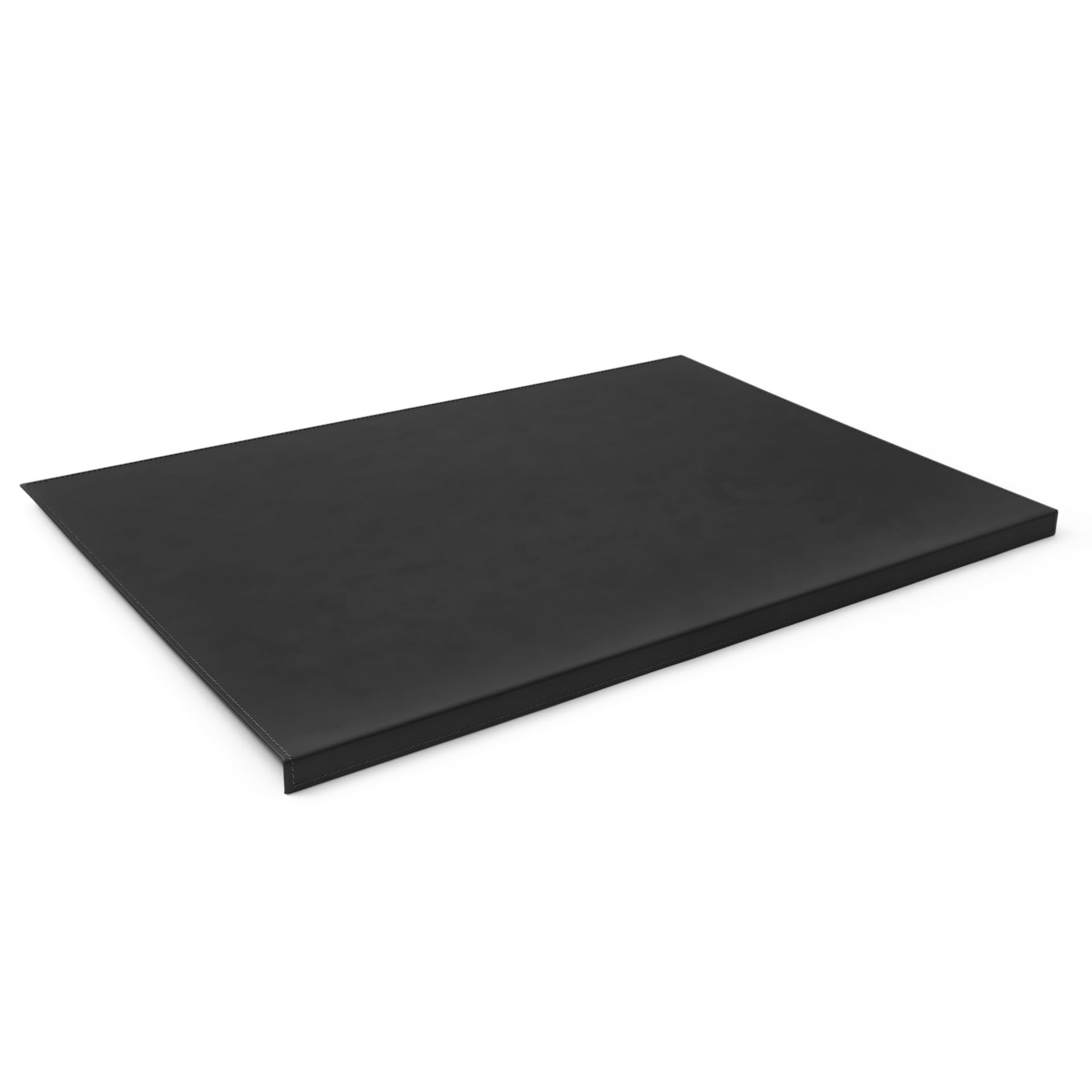 Desk Pad Made of Black Leather cm 50x35 - Resistant Steel Core with L-Shaped Forward Profile - Handmade Stitchings - Made in Italy