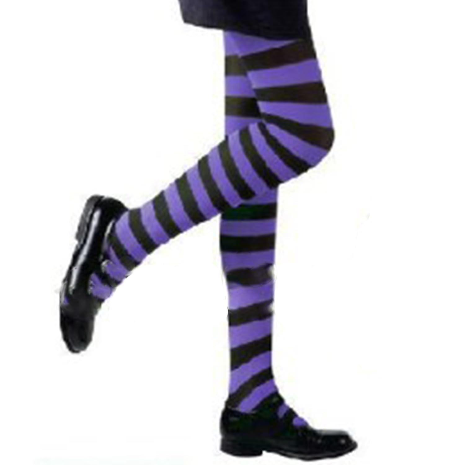 XNHIU Children's Striped Tights Halloween Cosplay Stockings Full Footed Striped Socks Jumpsuit Pantyhose Dress-Up Accessories Elastic Pantyhose for Kids (Black Purple)