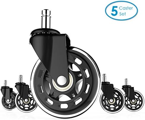 Office Chair Casters Wheels Replacement Rollerblade Style Standard Stem Diameter 7/16'' ,Stem Length 7/8'' ,Heavy Duty Smoth Rolling for All Kind of Floors (Set of 5)