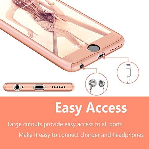 iPhone 6 Case, DecaStars [Ultra-thin Series] 2-in-1 Full-body Protective Back Cover [Slim Fit] with Tempered Glass Screen Protector for Apple iPhone 6 Case & iPhone 6s Case 4.7" - Rose Gold - Thumbnail 2