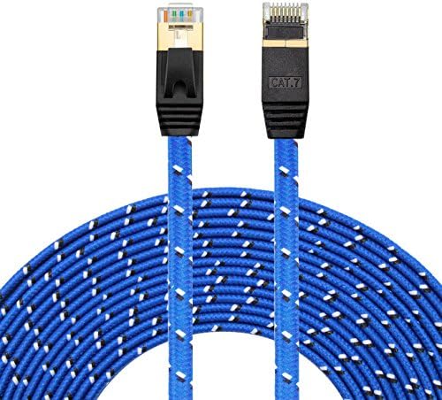 Cat 7 Ethernet Cable 3ft,LiuTian CAT7 High Speed Computer Router Gold Plated Plug Flat Durable Nylon Braid STP Wires CAT7 RJ45 Ethernet LAN Networking Cable (3FT-1M-Blue Nylon)