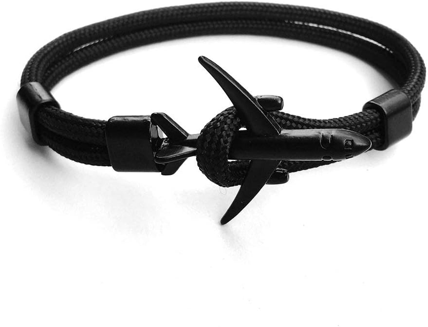YSLDK Bracelets Bangles,Fashion Men'S Charm Boeing Aircraft Anchor Anchor Bracelet Survival Aviation Style Sports Hook Friendship Black Simple Atmosphere Christmas Valentine'S Day Birth