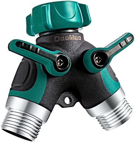 DuoMuo 2 Way Y Hose Splitter Hose Connector Garden Outdoor Faucet - with Comfortable Rubberized Grip - 5 Washers