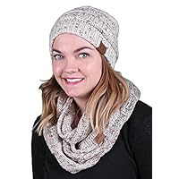 aHS-6033-67 Regular Slouchy Beanie Matching Scarf Set Bundle - Oatmeal Confetti