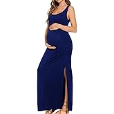 Smallshow Women's Split Long Maternity Dress Sleeveness Ruched Pregnancy Clothes