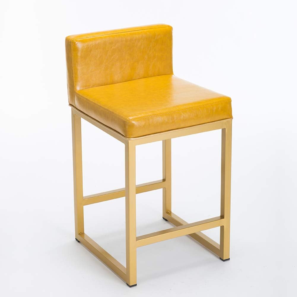 FCSFSF Modern Velvet Barstools,pu Leather Upholstered Counter Stool With Polished Gold Metal Legs Dining Chair For Kitchen Pub Cafe Yellow Height:57cm/22inch