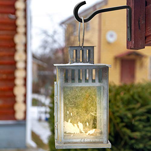 LotFancy 2pc Wall Hooks for Hanging Plants Outdoors, 6 inch Black Iron Metal Hanger Bracket for Hanging Baskets Indoor, Lantern, Bird Feeders, Wind Chimes, Home Décor, with 2 Extra Small Hooks