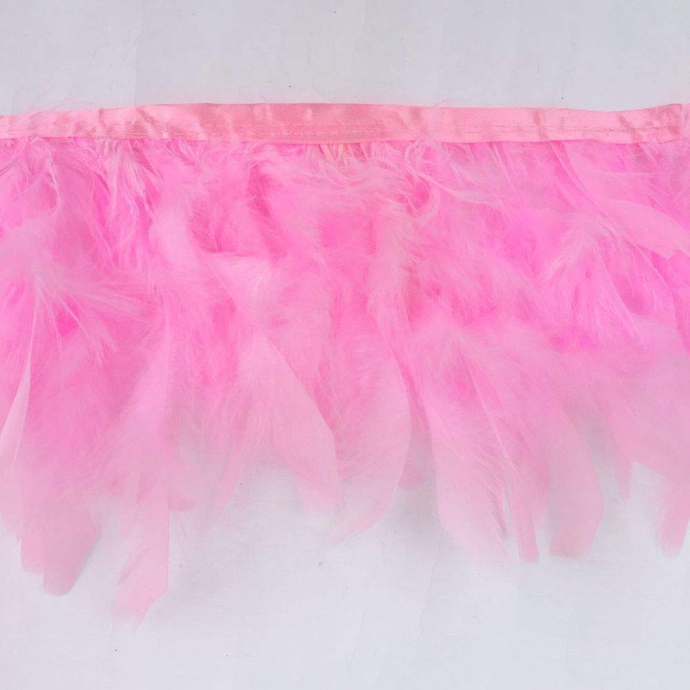 Sowder Turkey Feathers Trim Fringe for Party Wedding Dress Sewing Crafts Costumes Decoration Pack of 2 Yards(Pink)