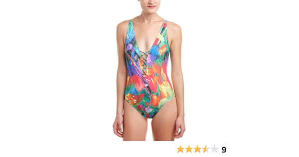 La Blanca Women S Laceup Strappy One Piece Swimsuit Rainbow Feathering Colors Print 4 At Amazon Women S Clothing Store
