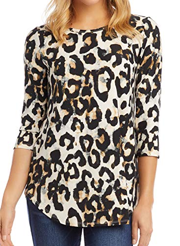 JULYER Women\'s 3/4 Sleeve Shirts Leopard Print Round Neck Loose Tunic Tops (Leopard2, X-Large)