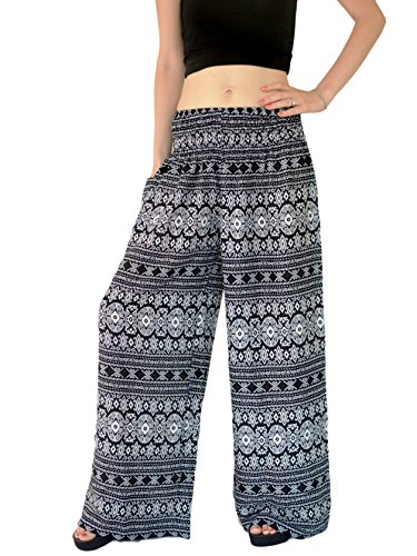 Orient Trail Women's Aztec Tribal Design Yoga Wide Leg Harem Pants M/L Black