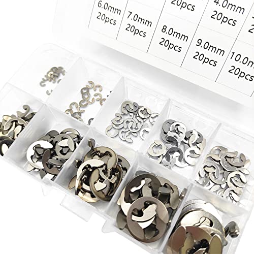 KAZETEC 200 Pcs 304 Stainless Steel Opening Snap Ring, EClip External Retaining Circlip